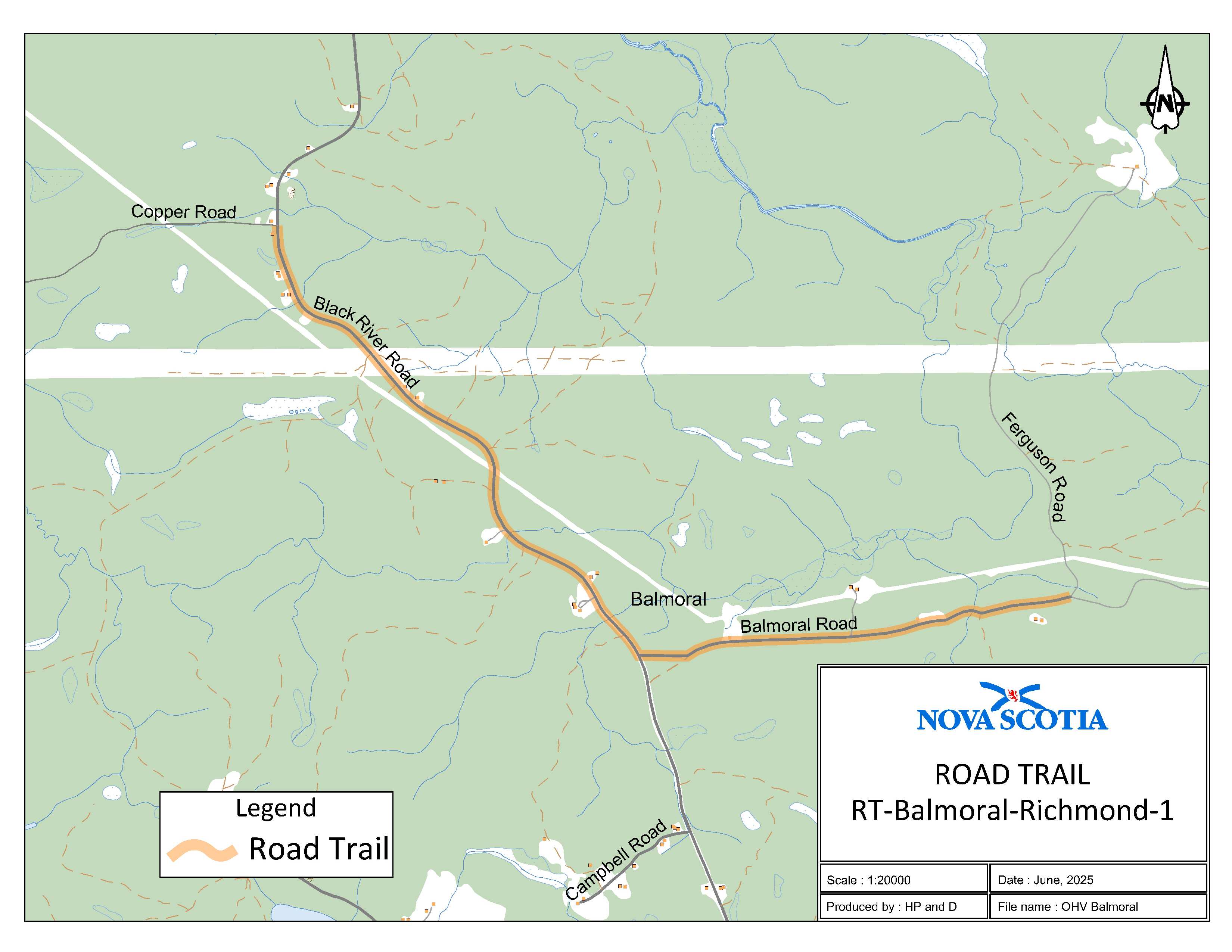 Graphic showing map of Balmoral, Richmond County Road Trail