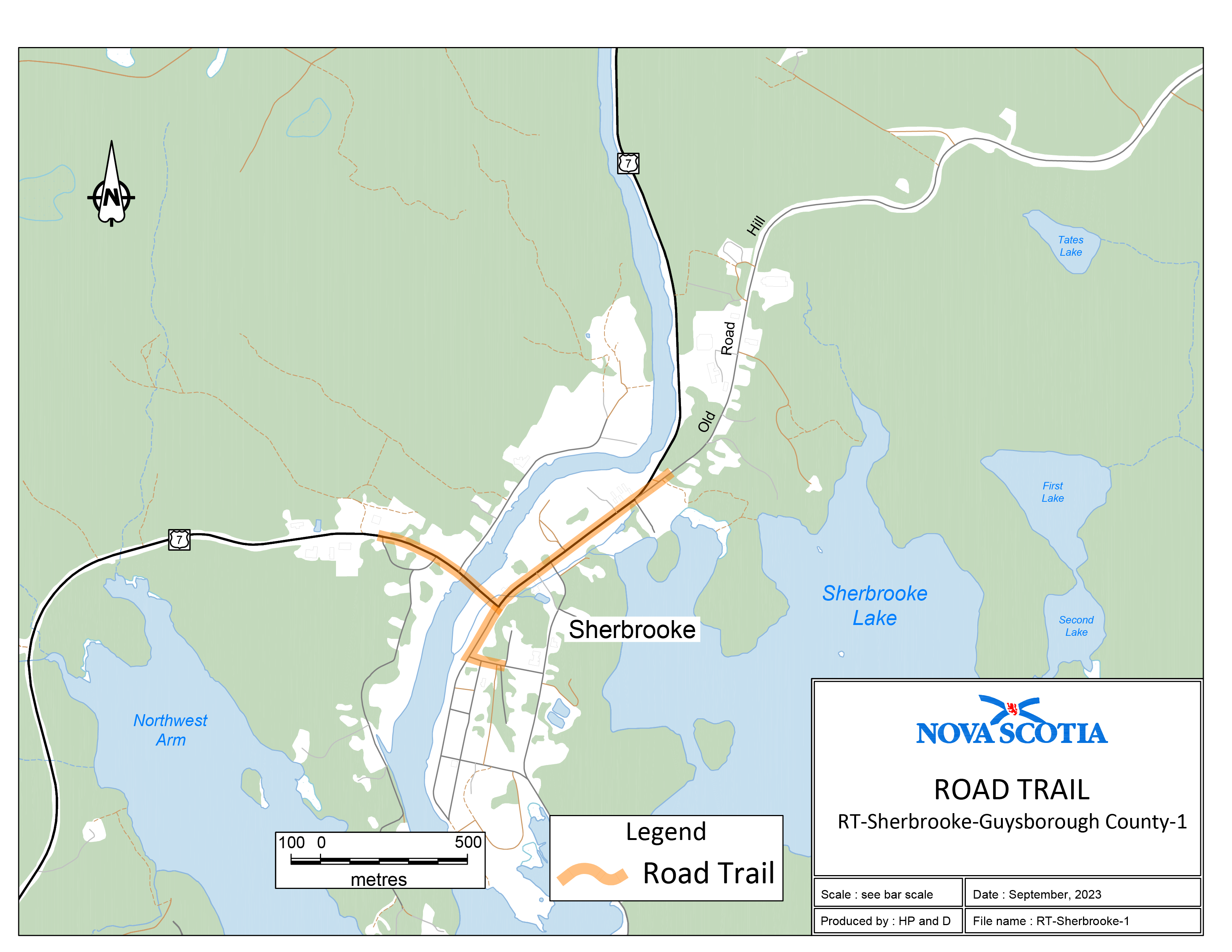 Graphic showing map of Trunk 7 Sherbrooke Village Inn Road Trail