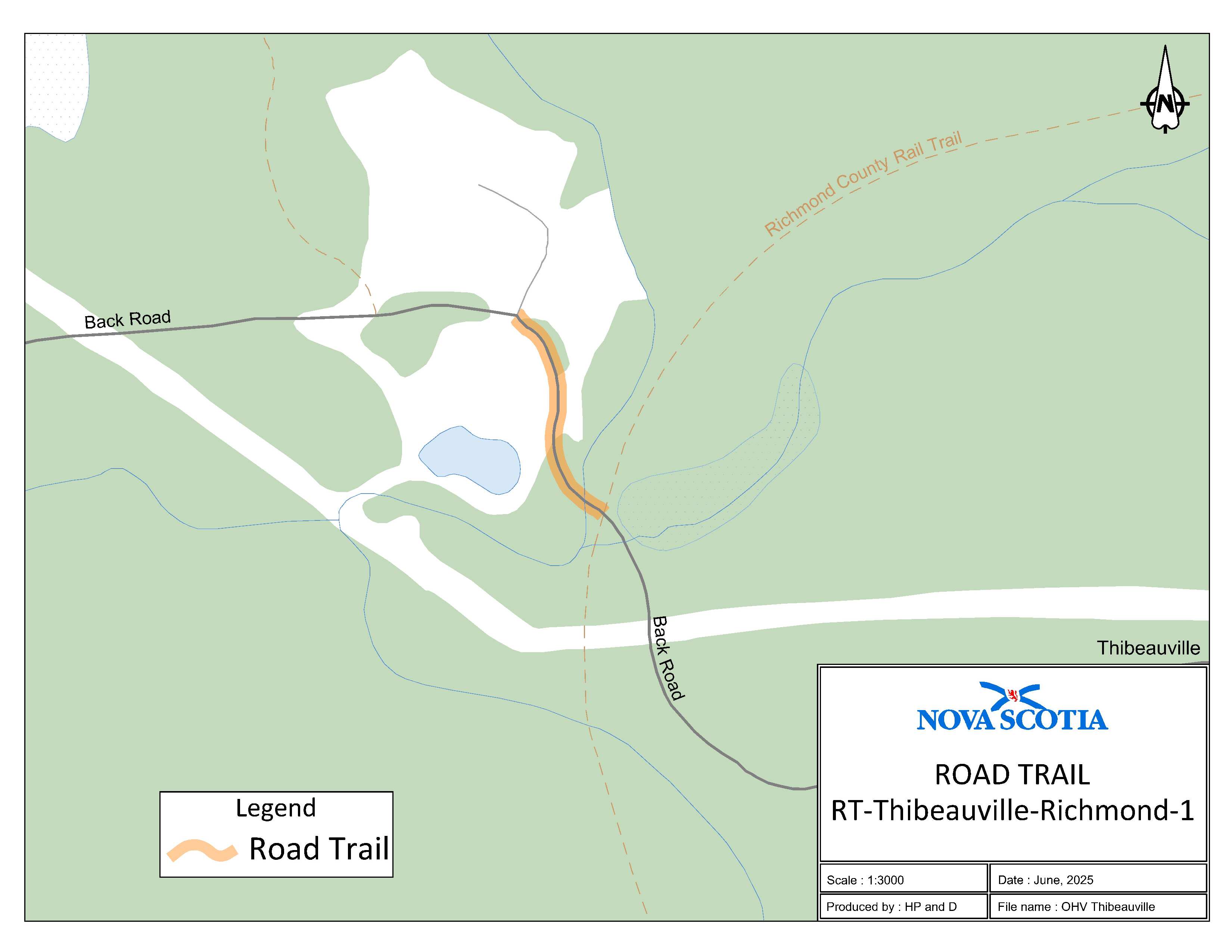 Graphic showing map of Thibeauville, Richmond County Road Trail
