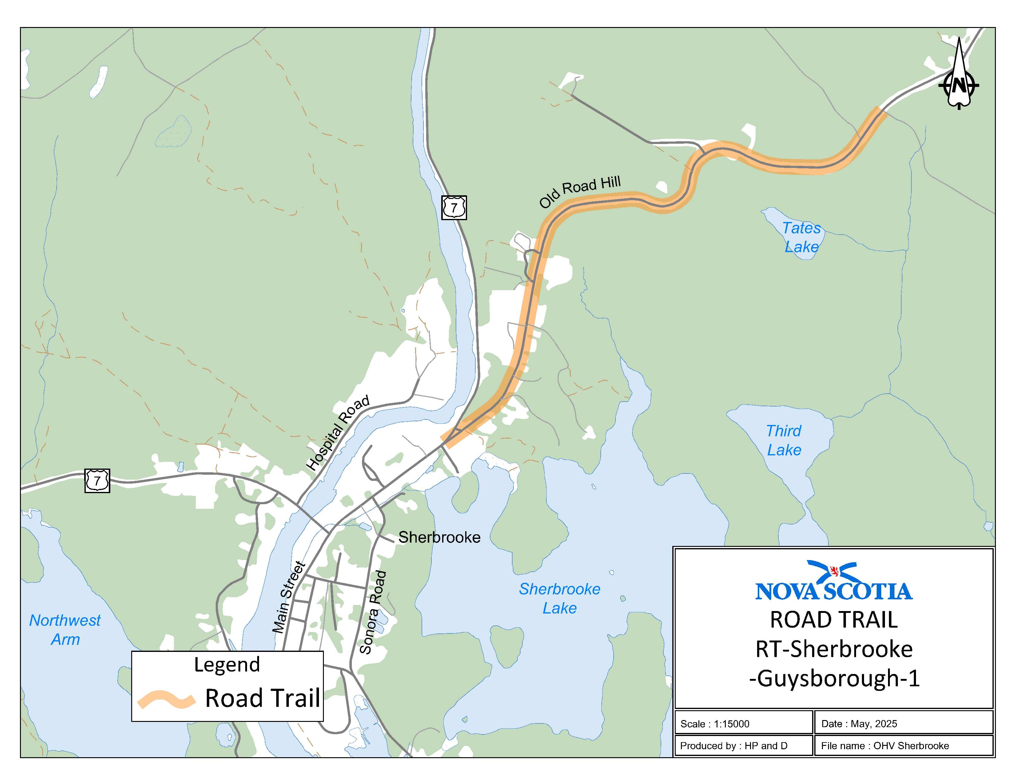 Graphic showing map of Sherbrooke, Guysborough County Road Trail