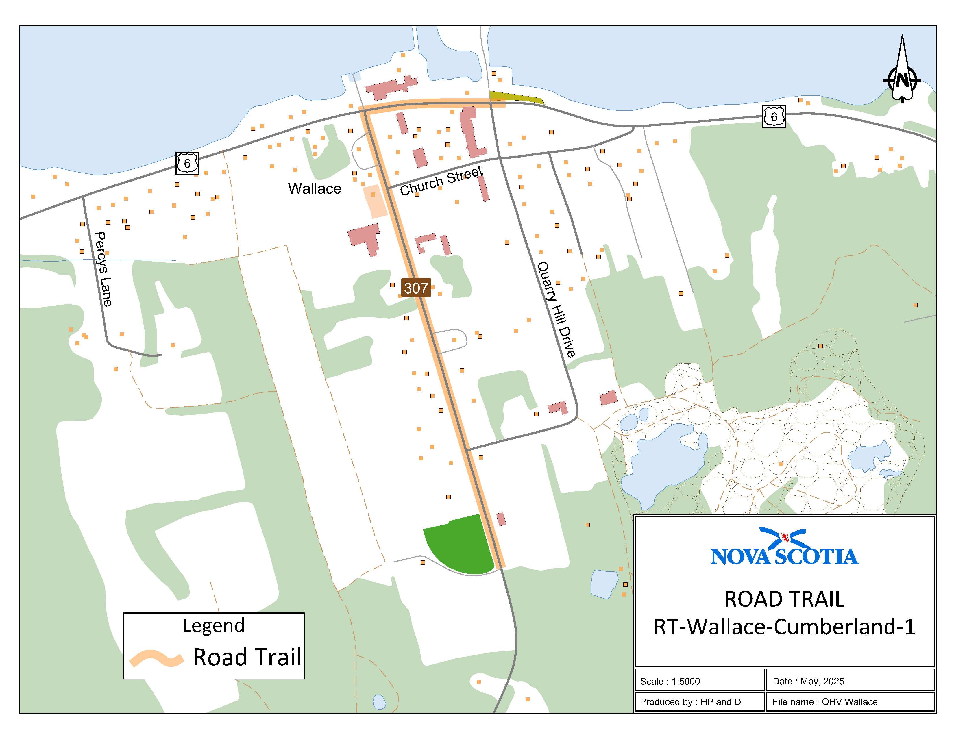 Graphic showing map of Wallace, Cumberland County Road Trail