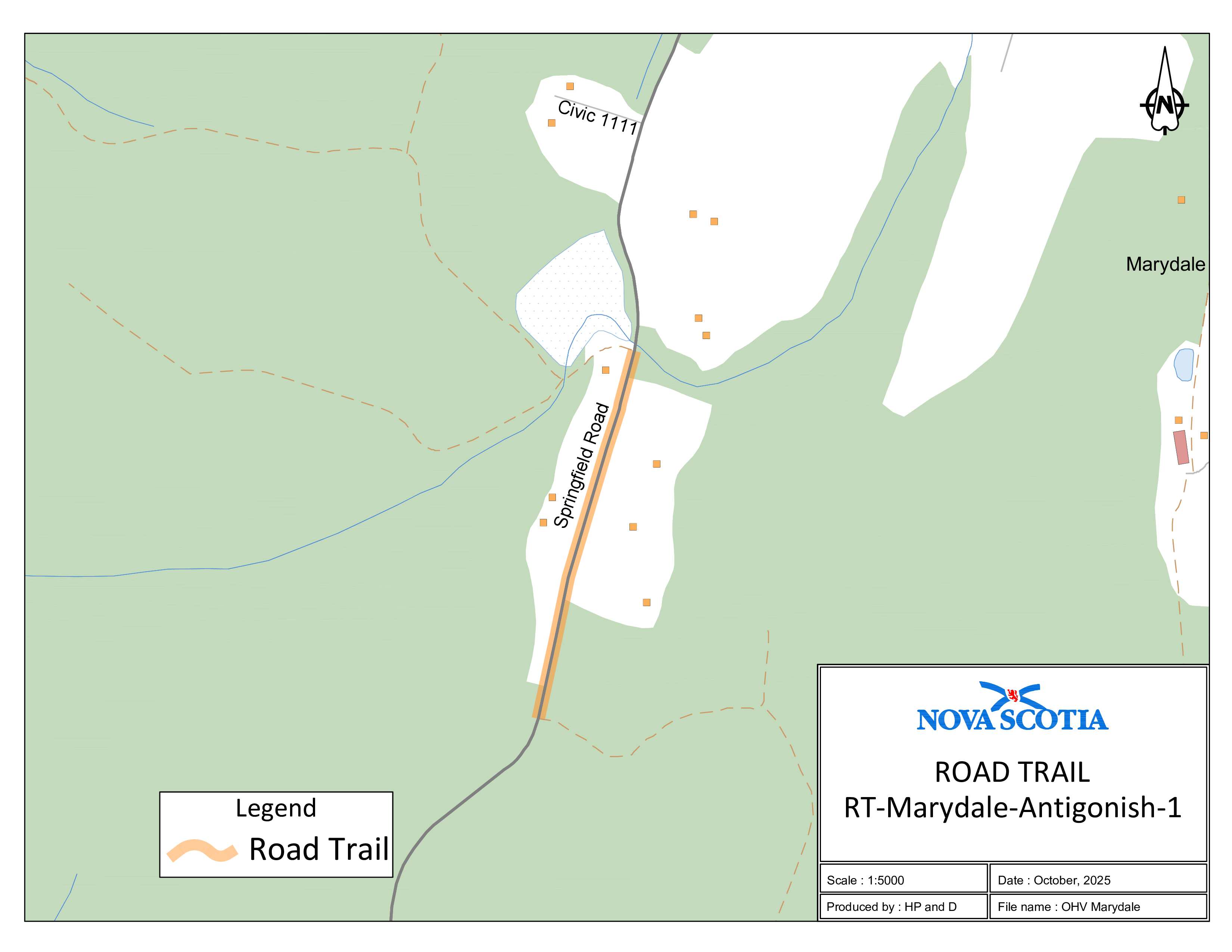 Graphic showing map of Marydale, Antigonish County (Springfield Road)
