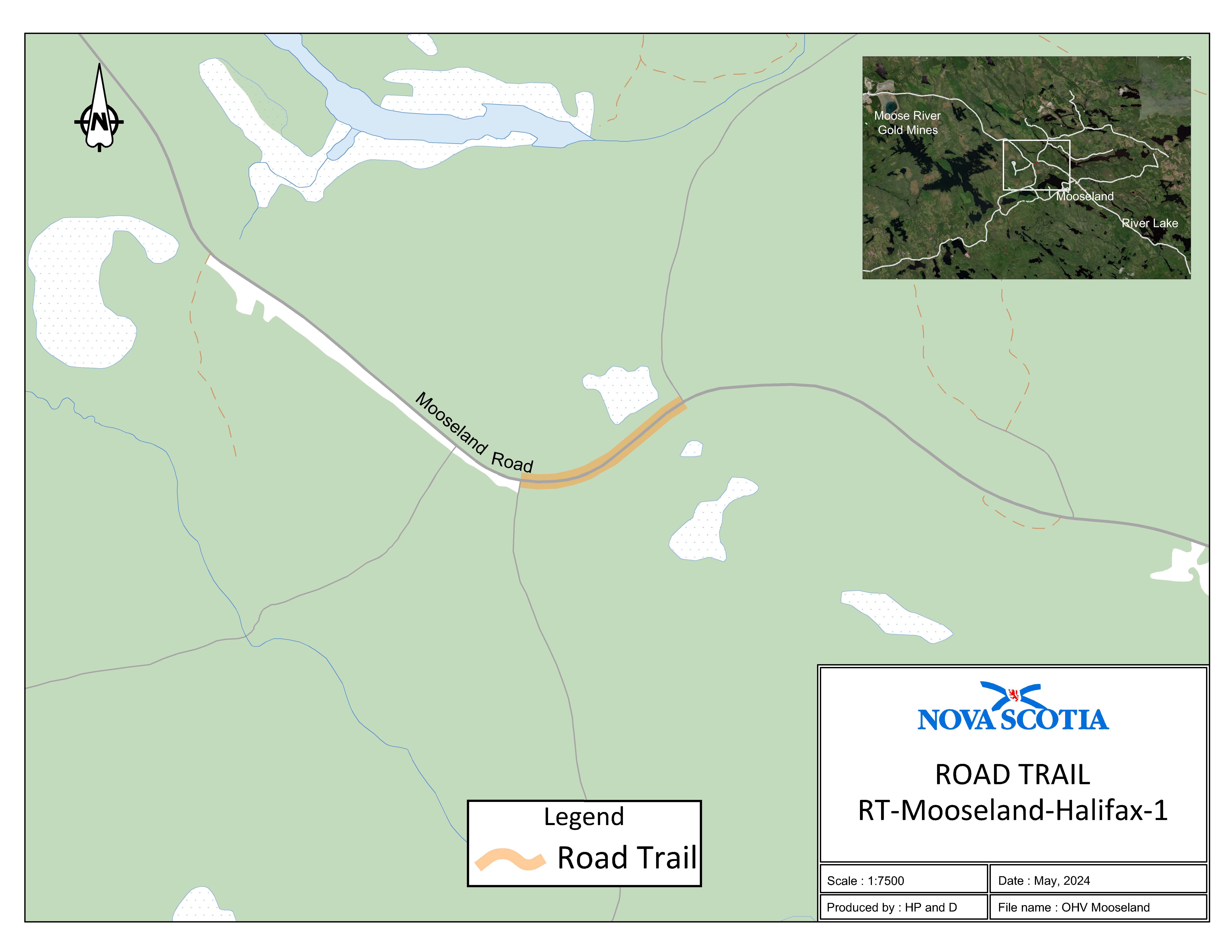 Graphic showing map of Mooseland, Halifax Regional Municipality Road Trail