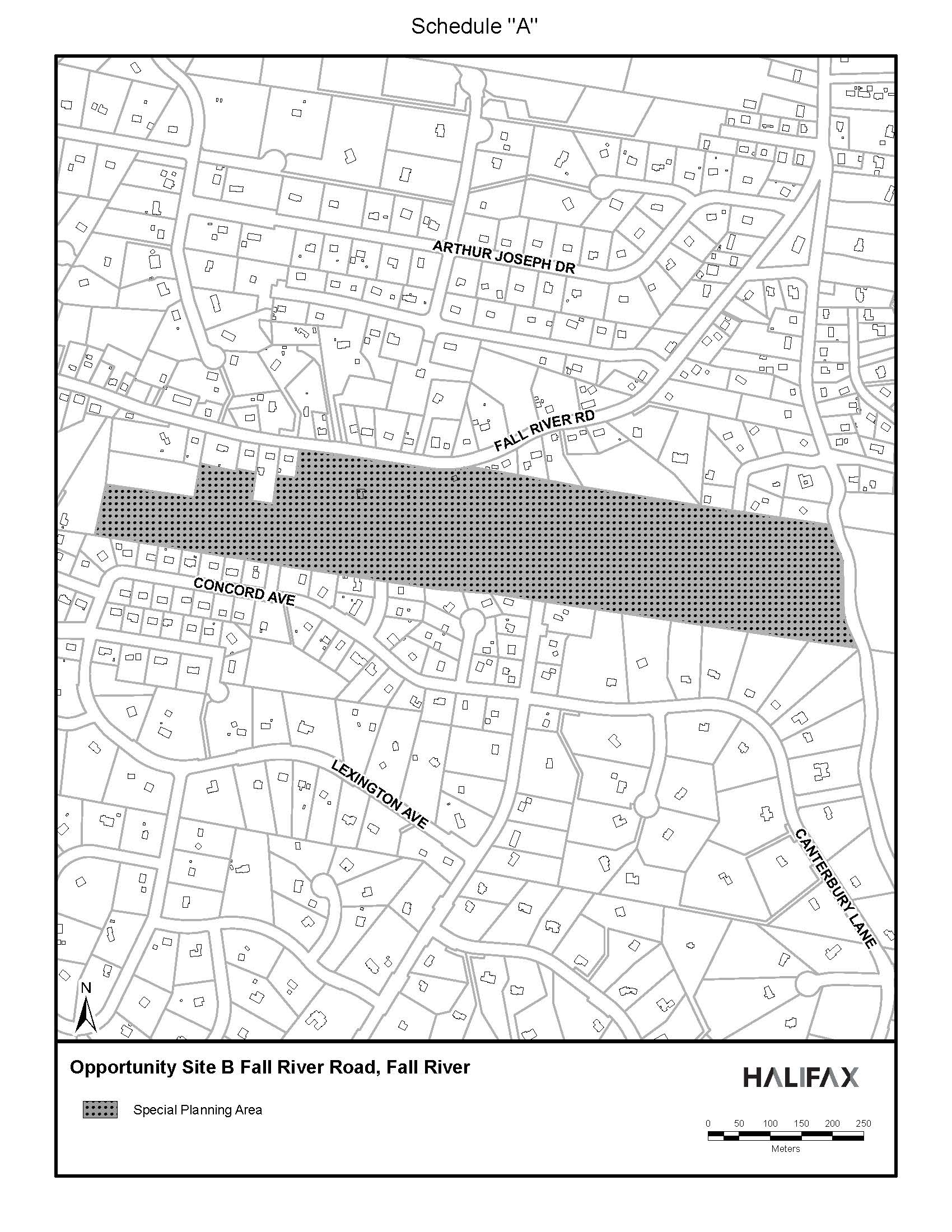 Graphic showing map of Opportunity Site B Fall River Road Special Planning Area