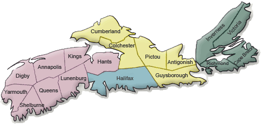 Map of Nova Scotia with regions