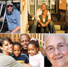 Collage of people who could face poverty: persons with disabilities, seniors and families