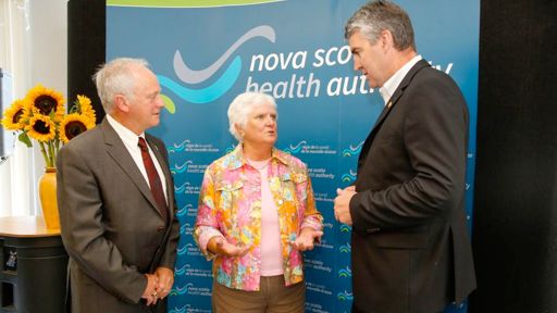 Health and Wellness Minister Leo Glavine, Diana Patterson of Valley Hospice Foundation and Premier McNeil speak after the announcement