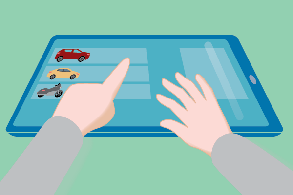 illustration of hands choosing a vehicle type on a tablet
