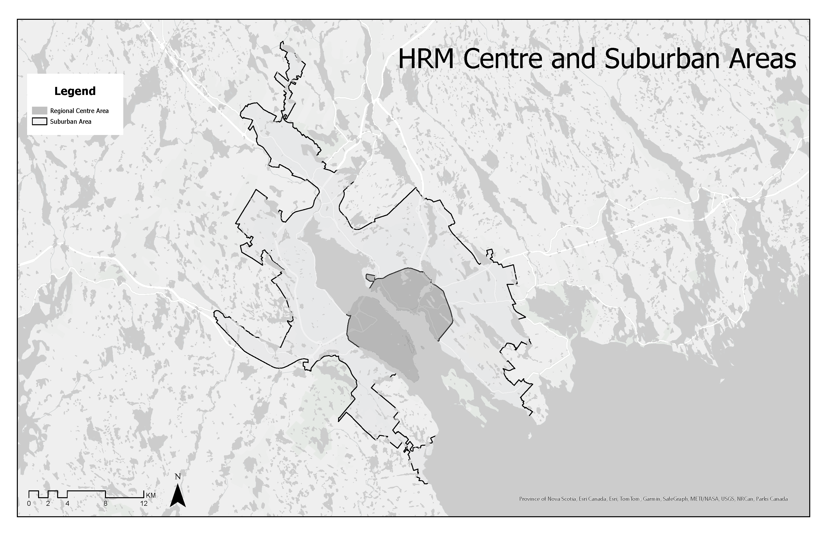 Graphic showing map of HRM Centre and Suburban Areas