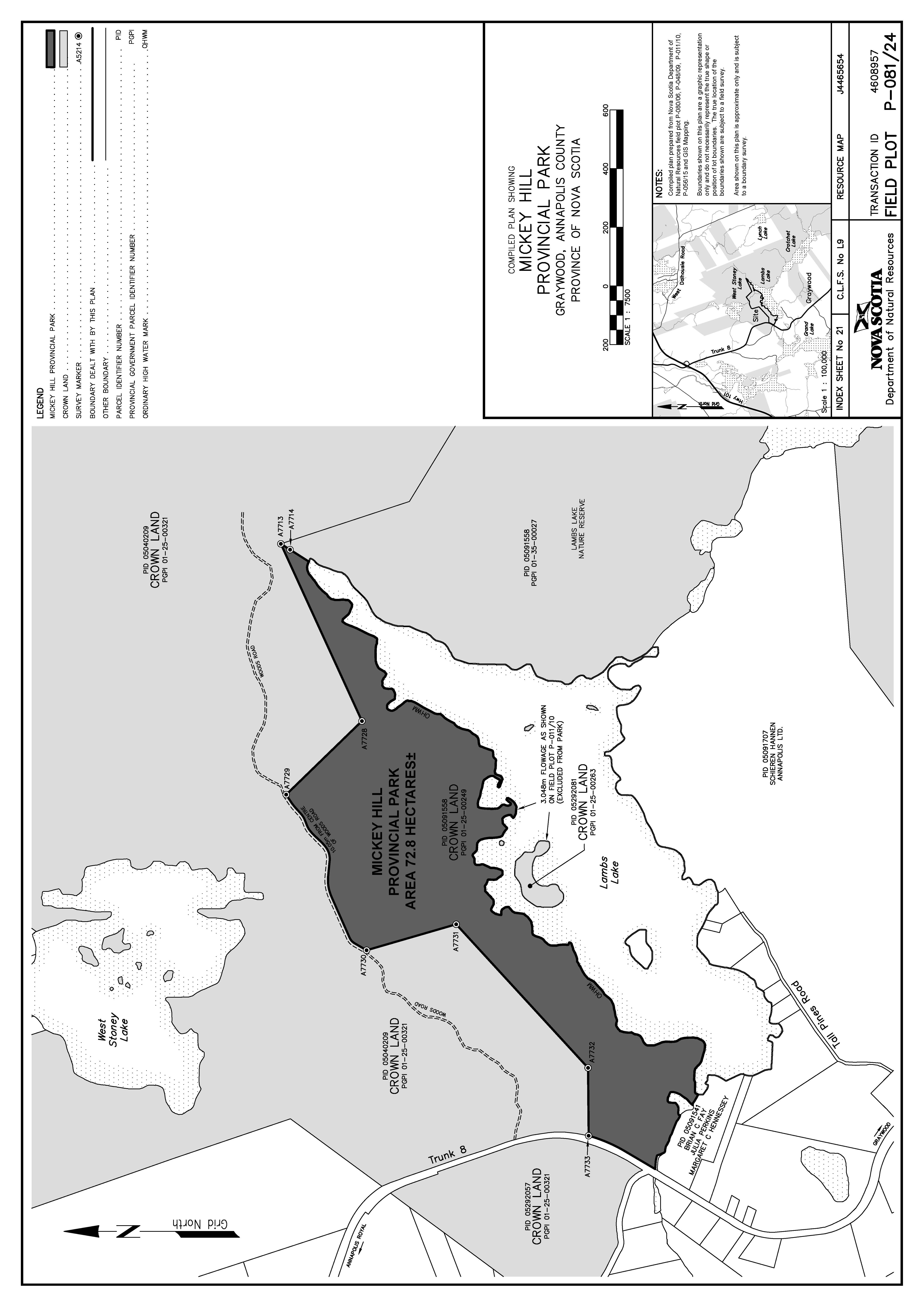 Graphic showing map of Mickey Hill Provincial Park