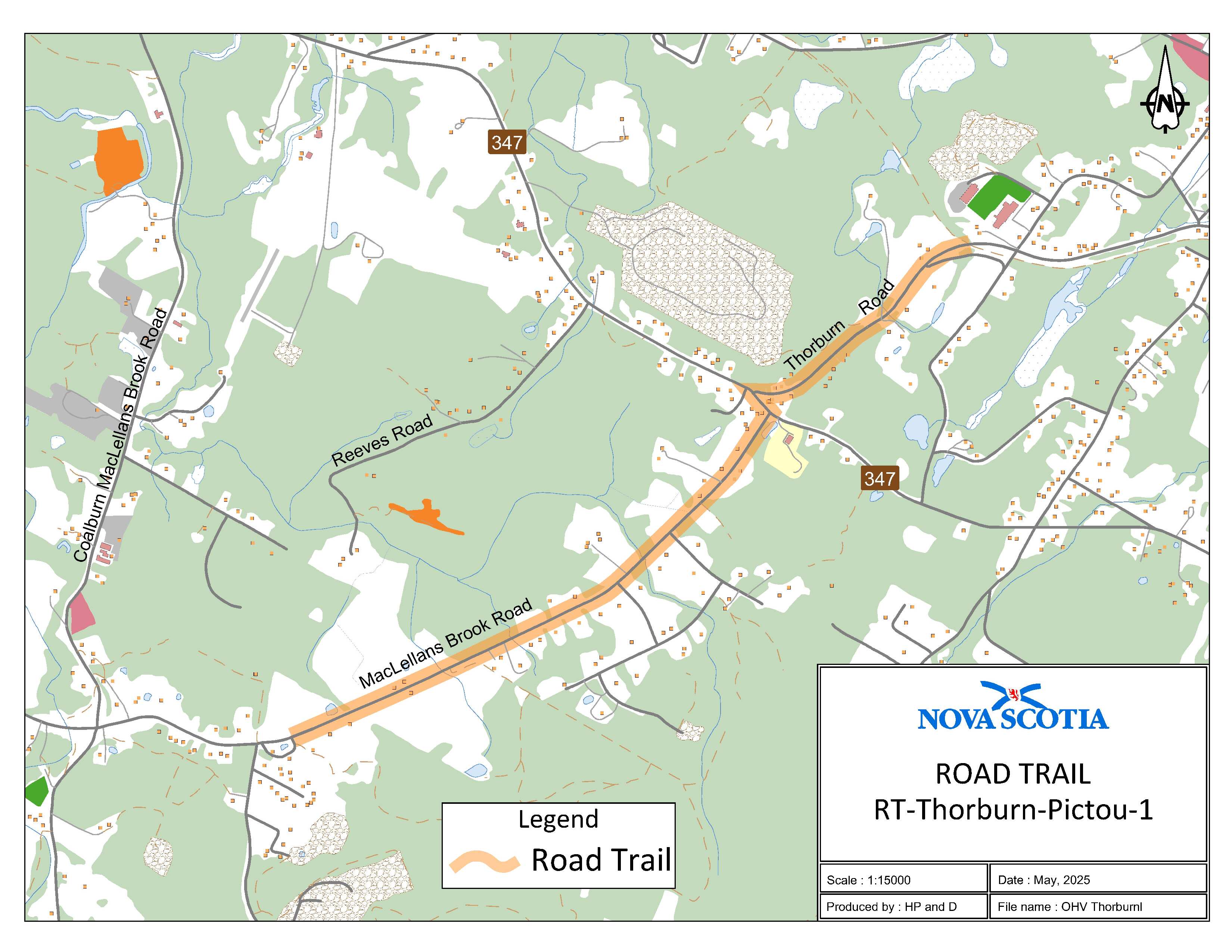 Graphic showing map of Thorburn, Pictou County Road Trail
