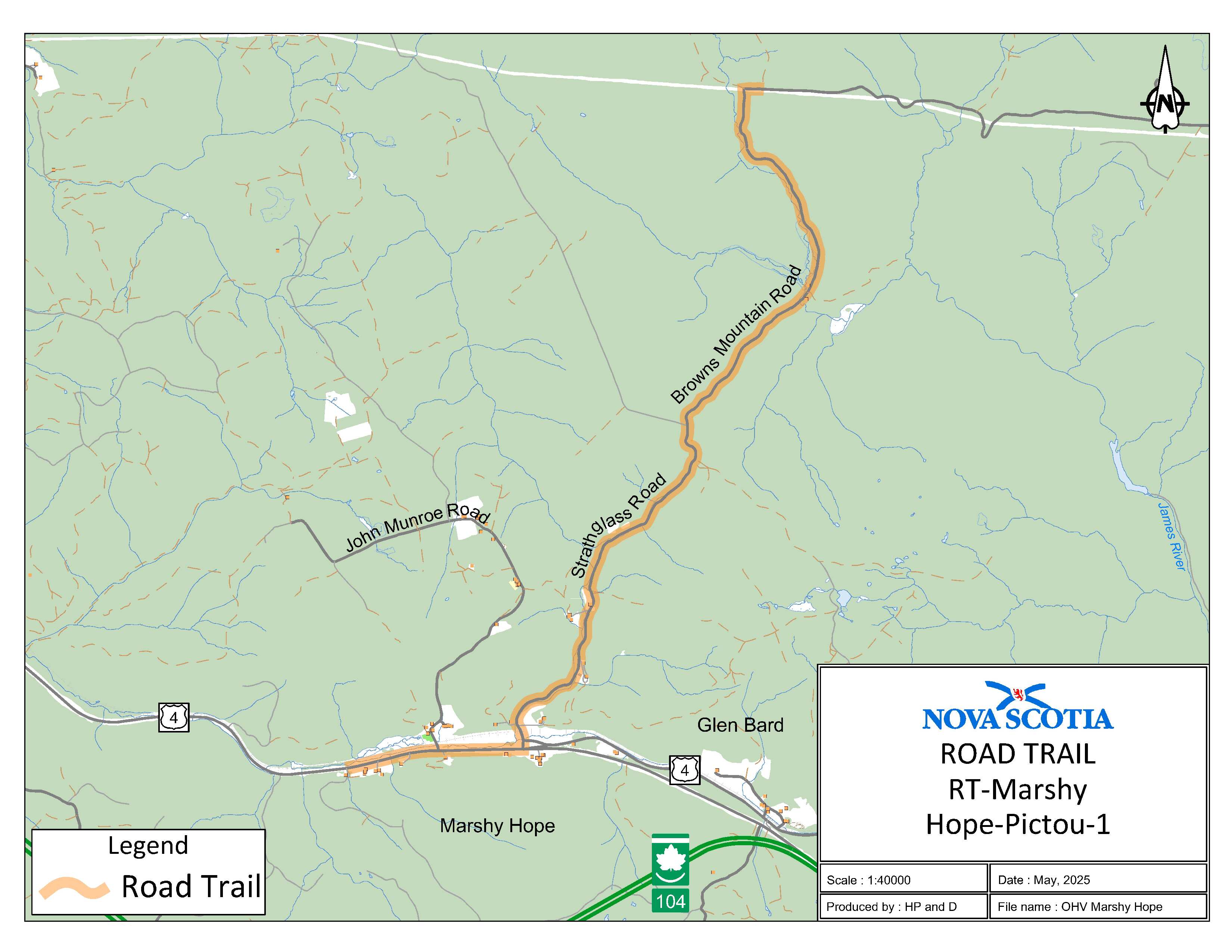 Graphic showing map of Marshy Hope, Pictou County Road Trail
