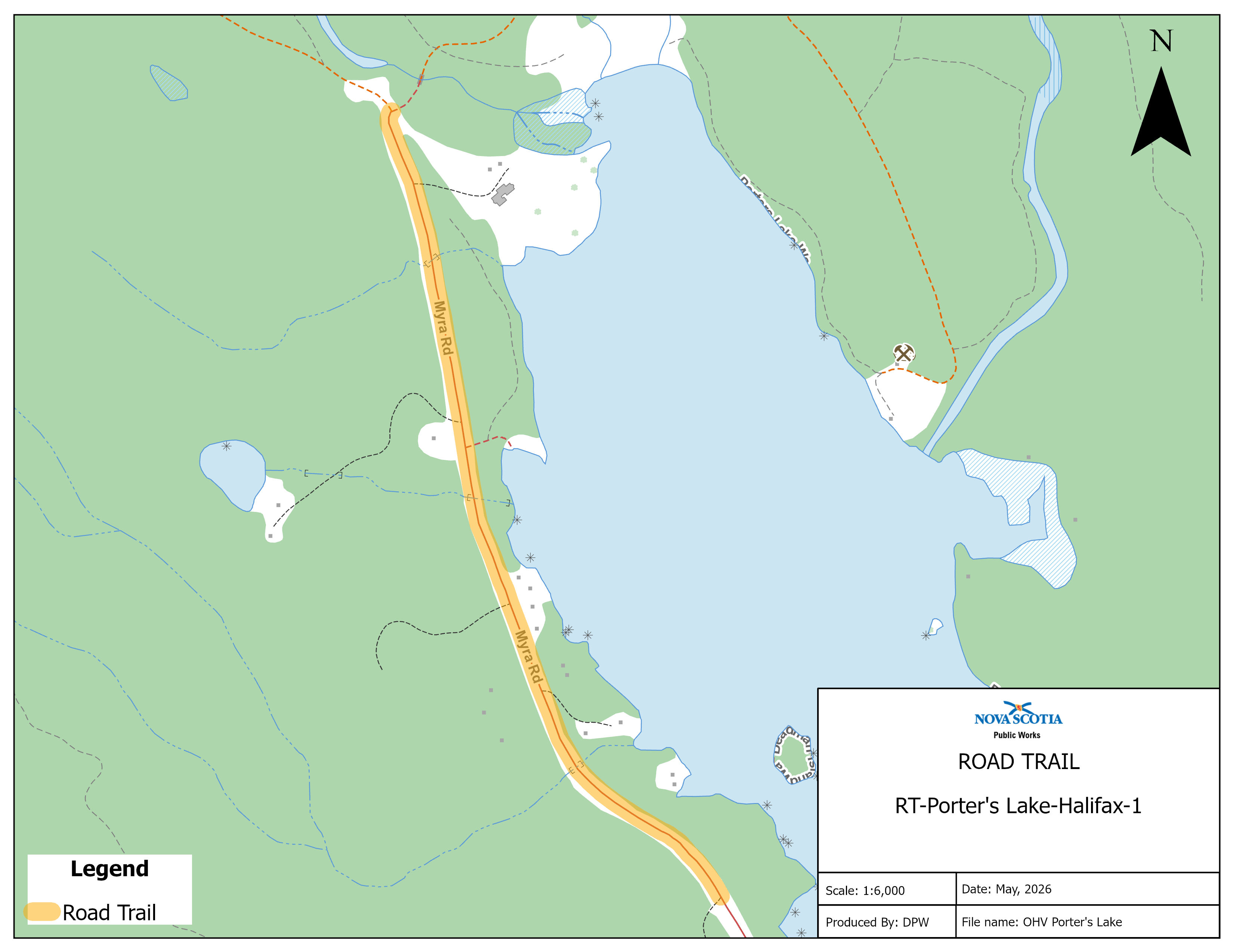 Graphic showing map of a road trail in Porters Lake