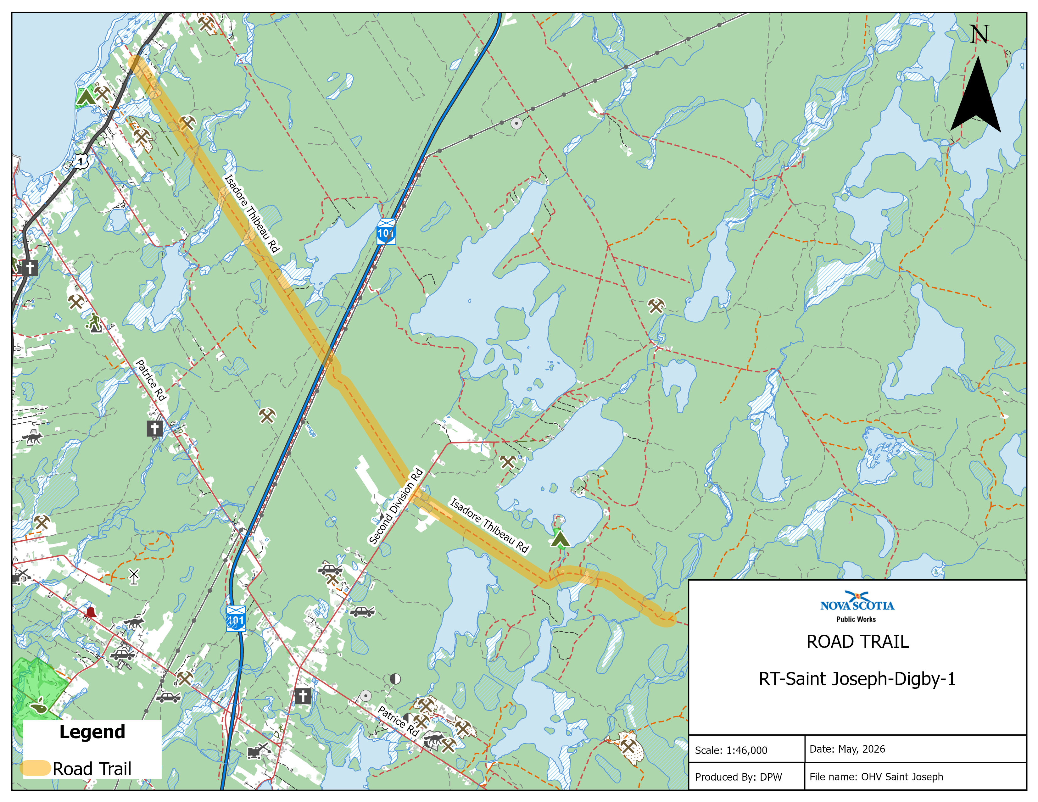 Graphic showing map of a road trail in Saint Joseph