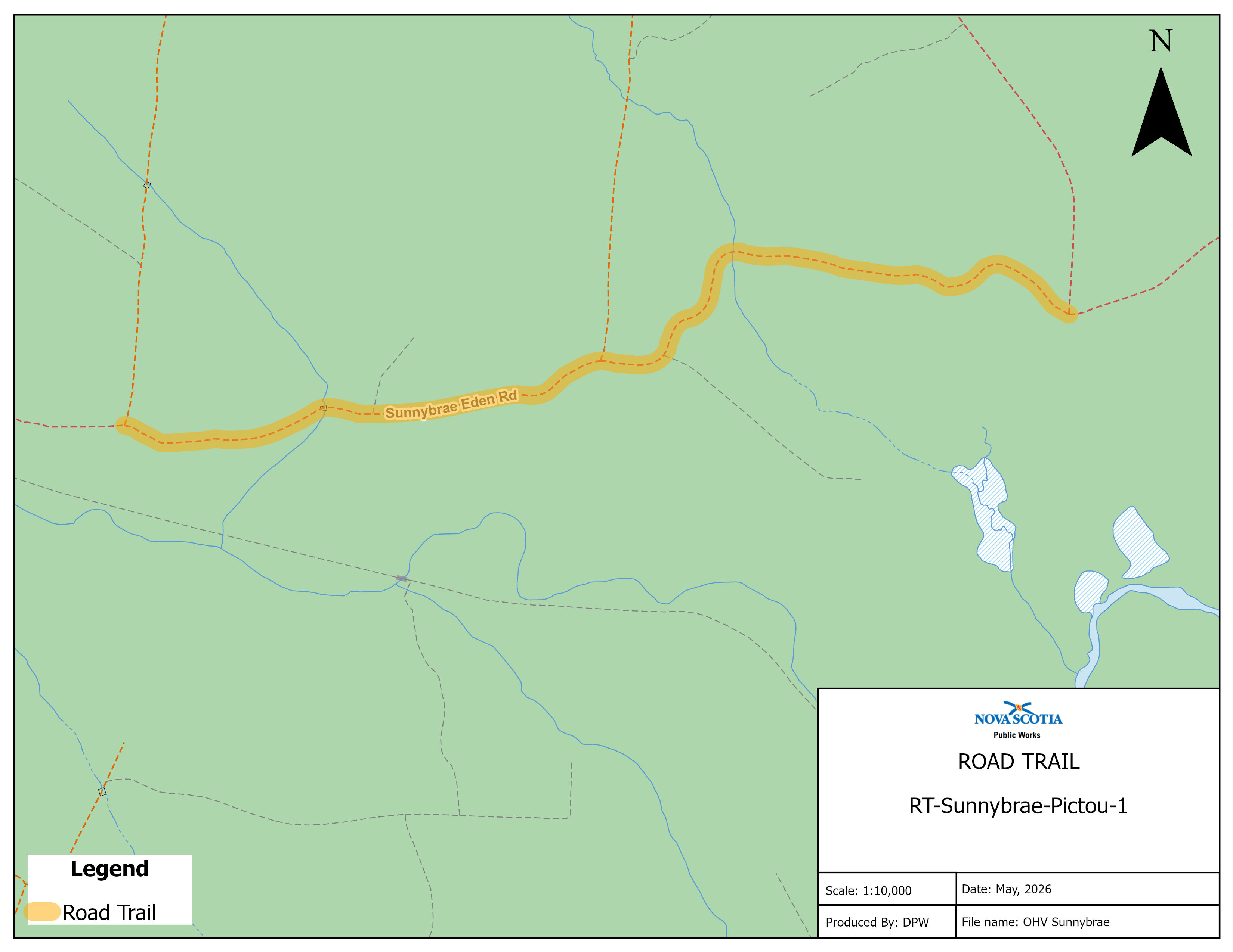 Graphic showing map of a road trail in Sunnybrae