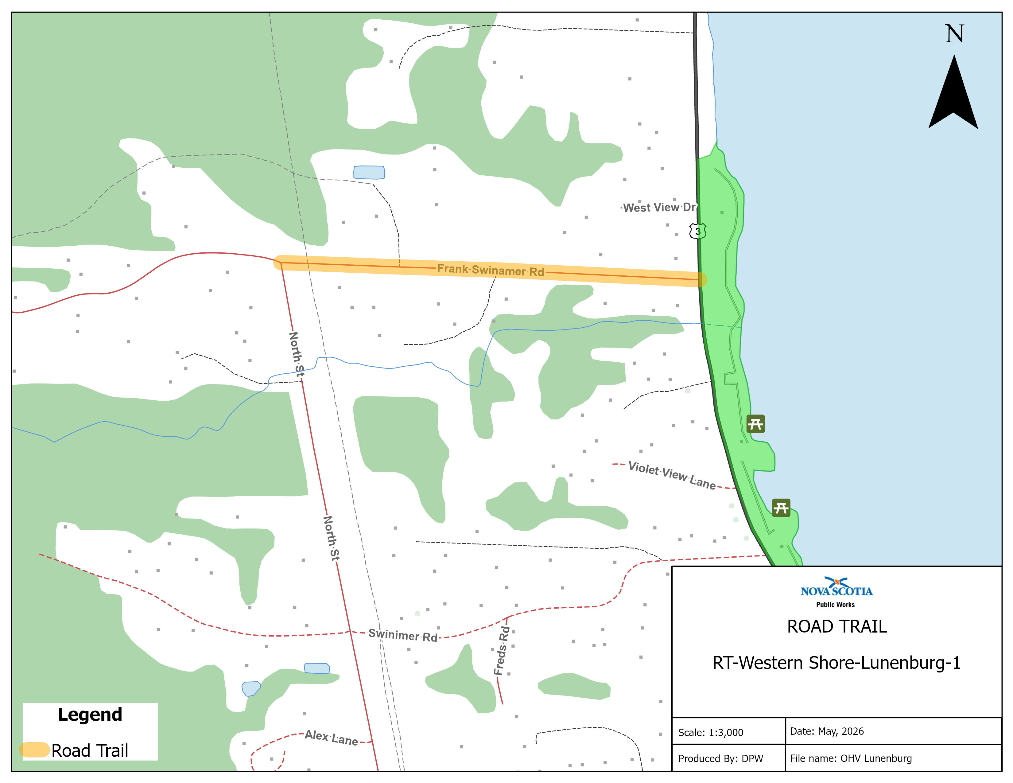 Graphic showing map of a road trail in Western Shore