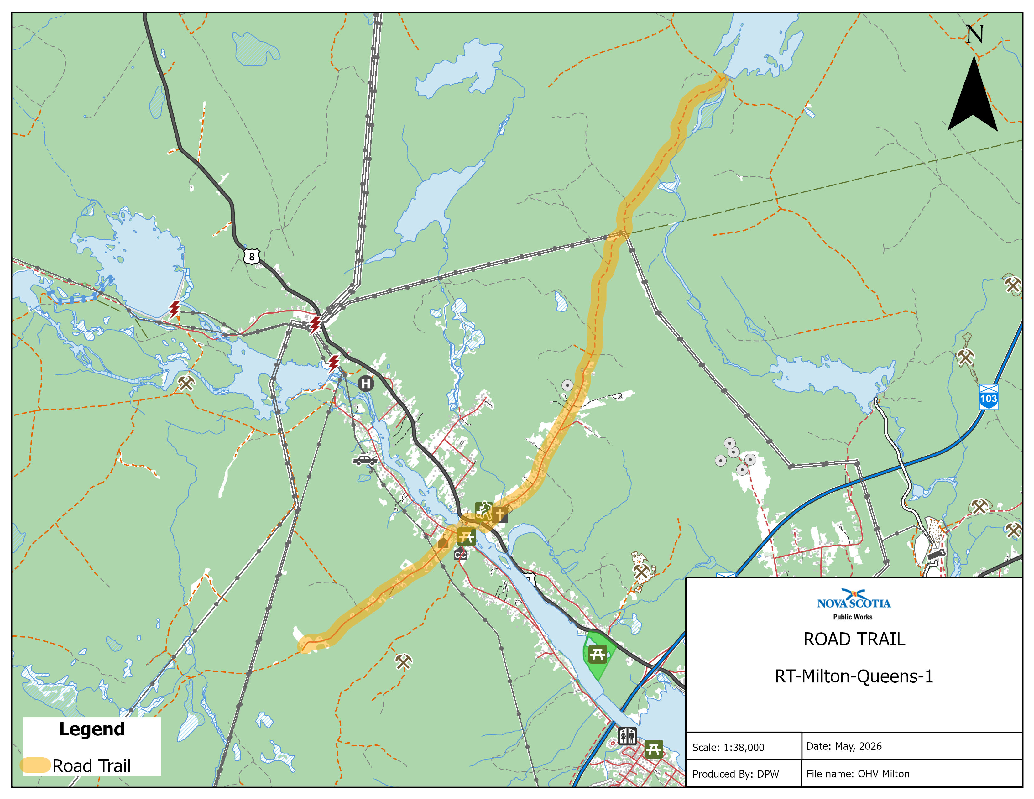 Graphic showing map of a road trail in Milton