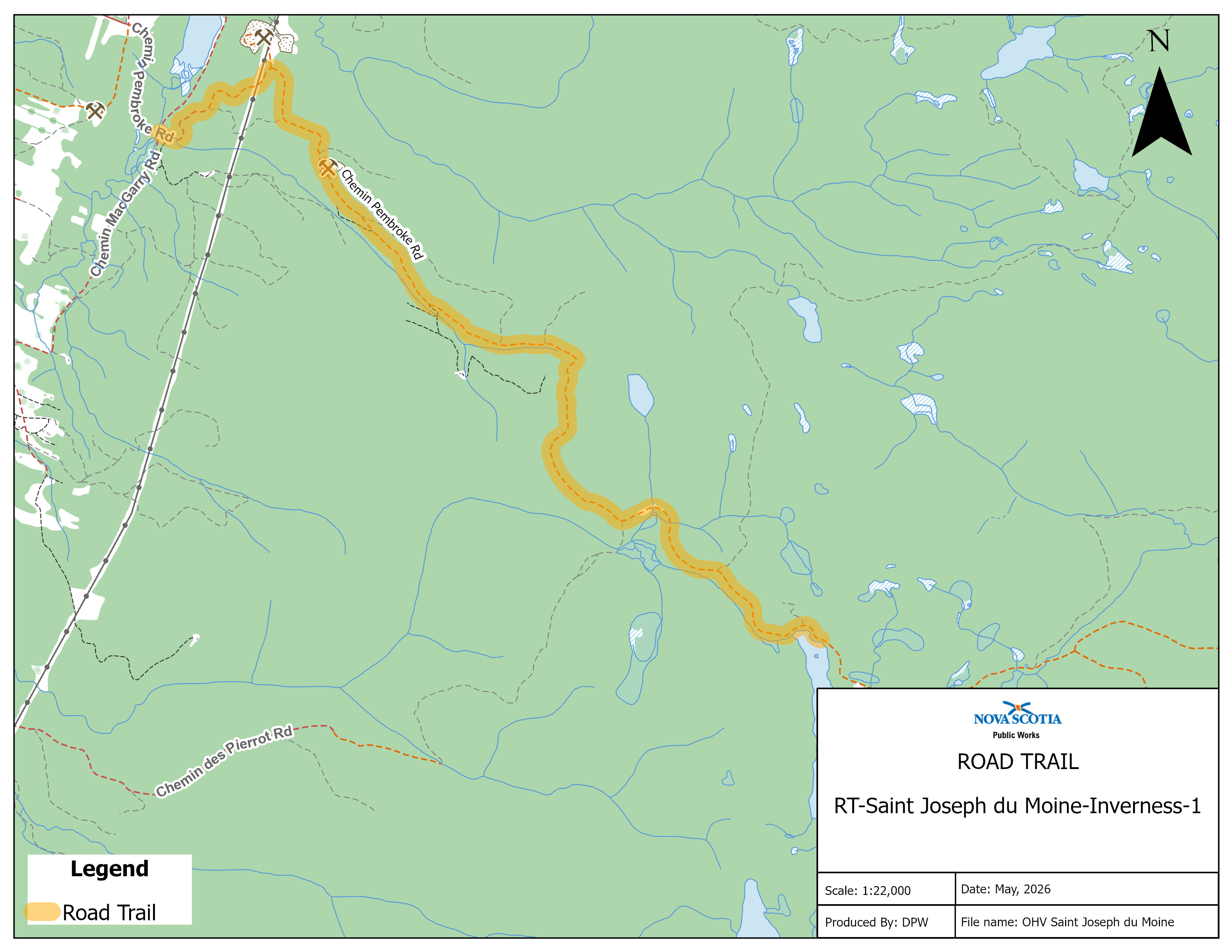 Graphic showing map of a road trail in Saint Joseph du Moine
