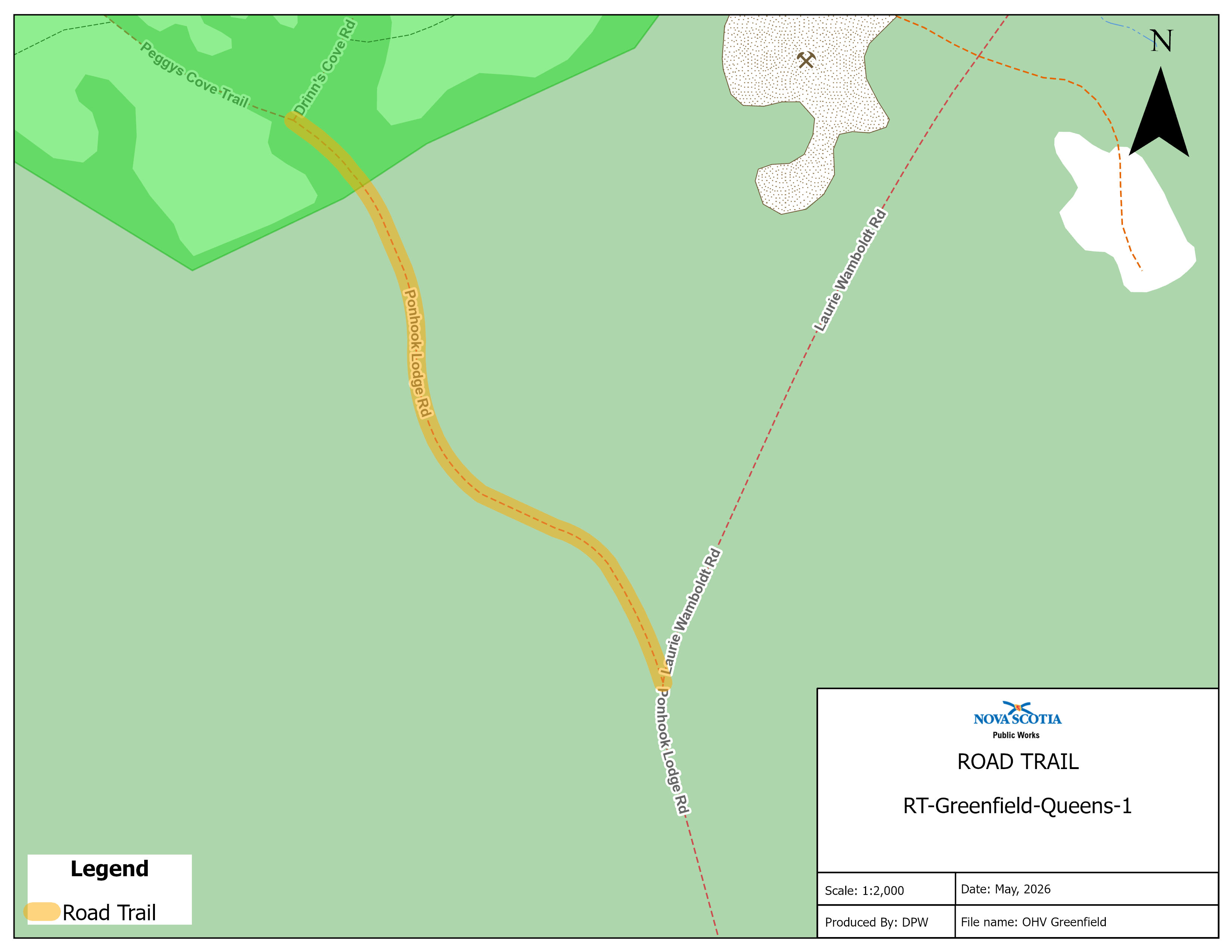 Graphic showing map of a road trail in Greenfield