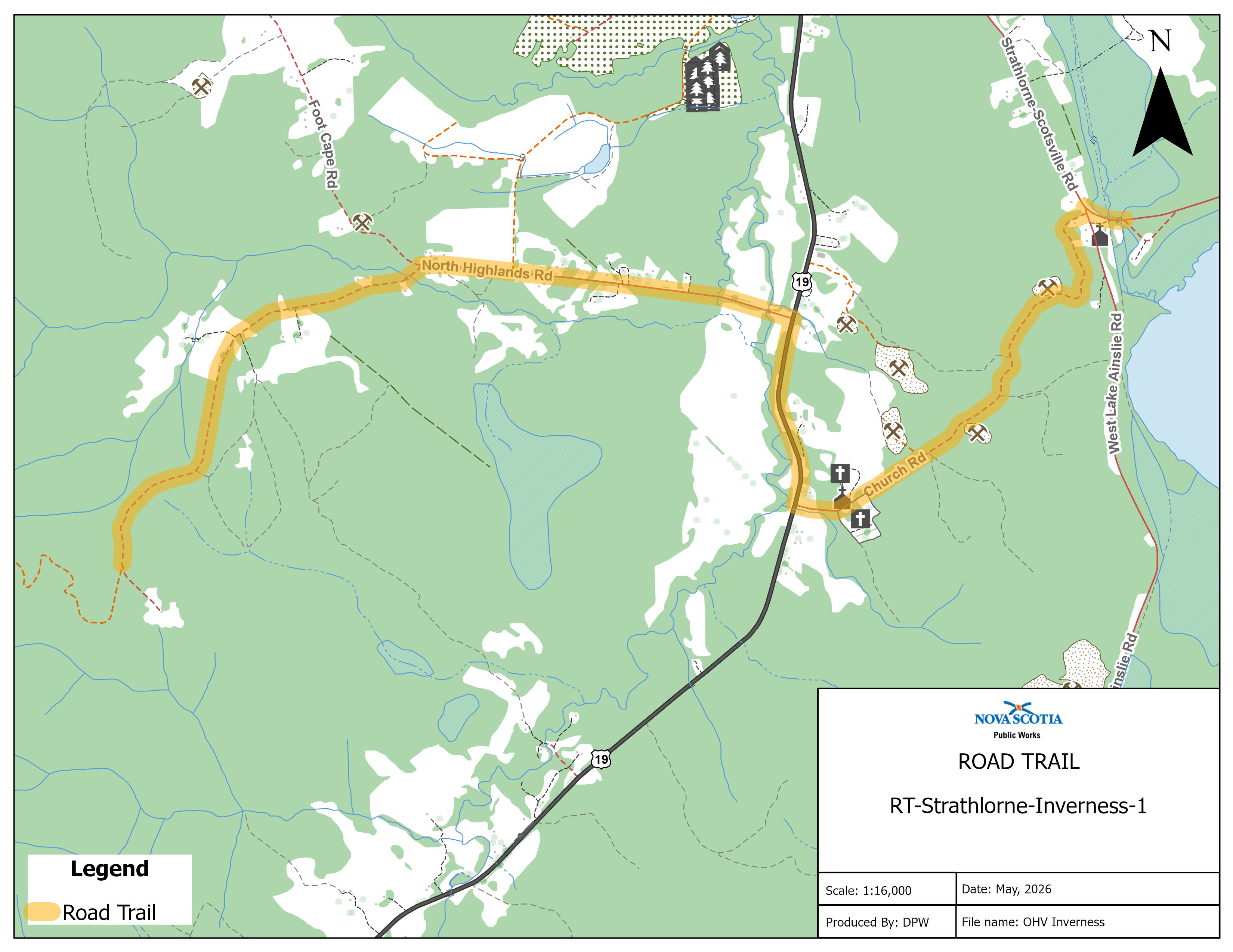 Graphic showing map of a road trail in Strathlorne