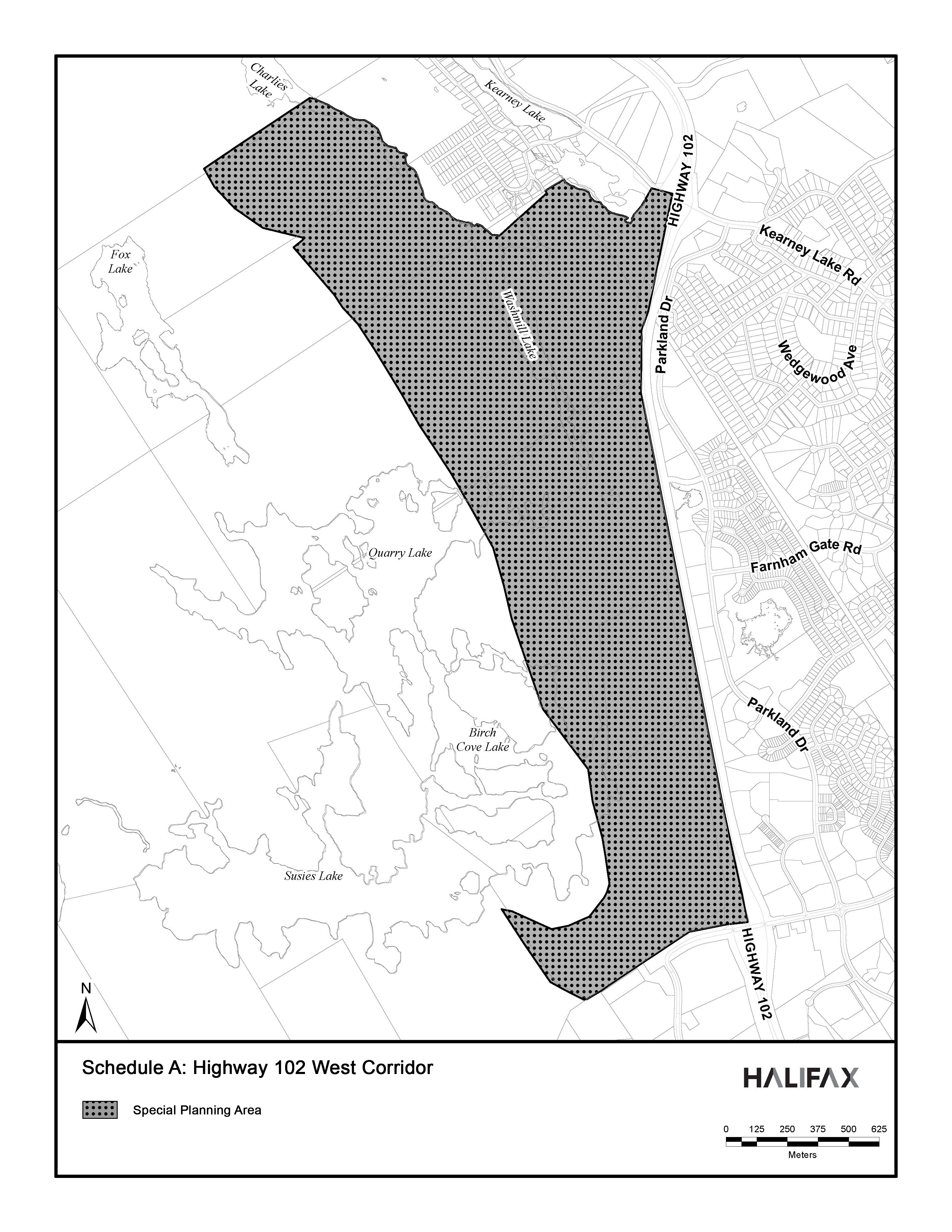 Graphic showing map of Highway 102 West Corridor Special Planning Area