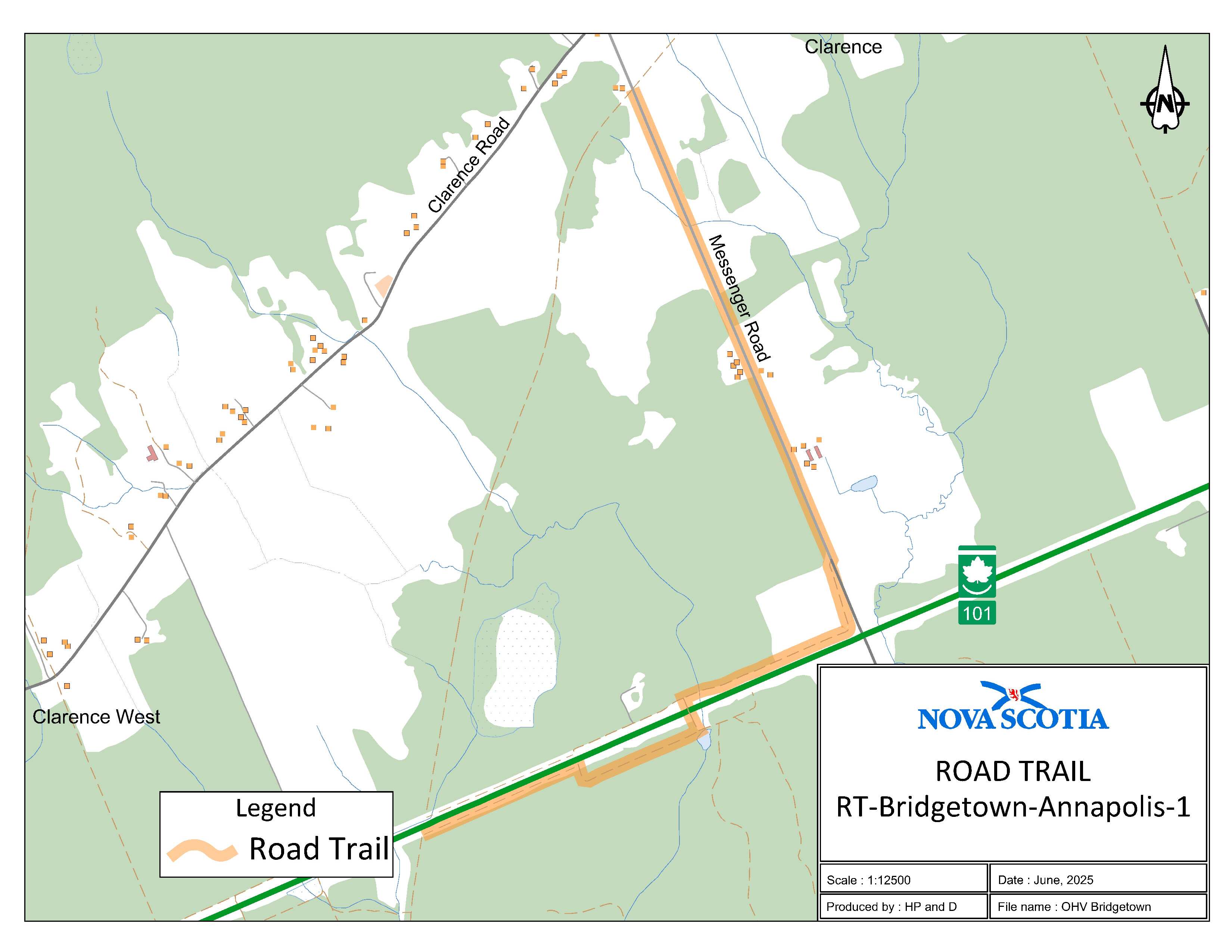 Graphic showing map of Bridgetown, Annapolis County Road Trail