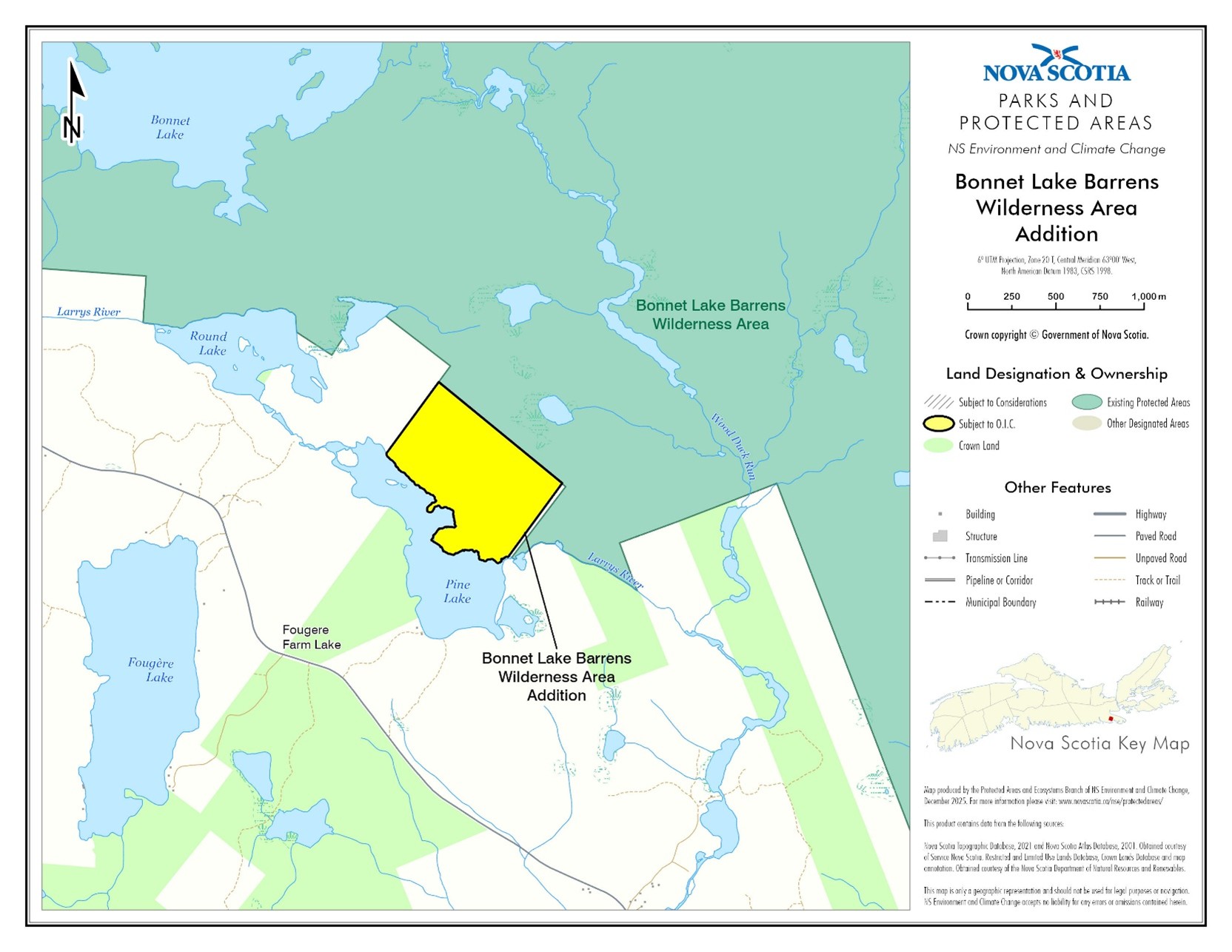 Graphic showing map of addition to Bonnet Lake Barrens Wilderness Area