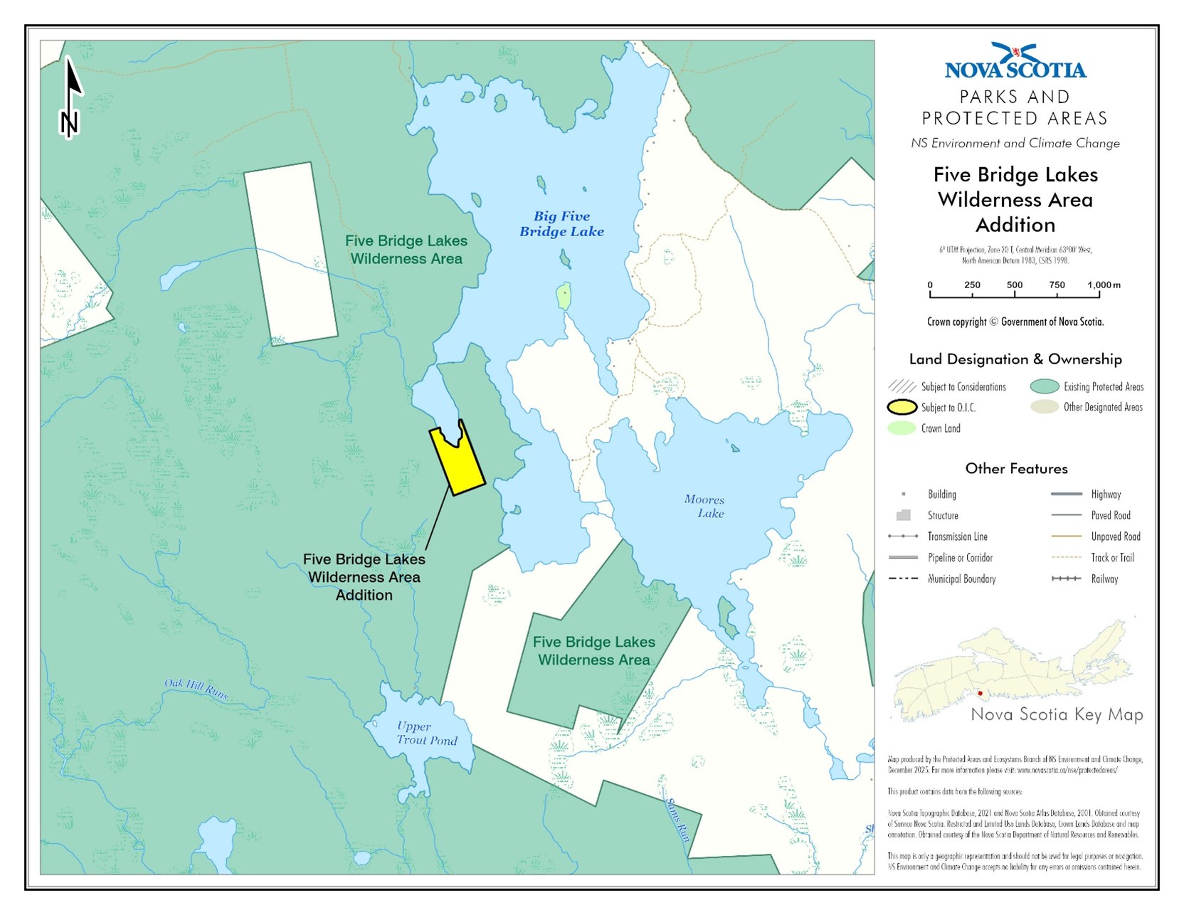 Graphic showing map of addition to Five Bridge Lakes Wilderness Area
