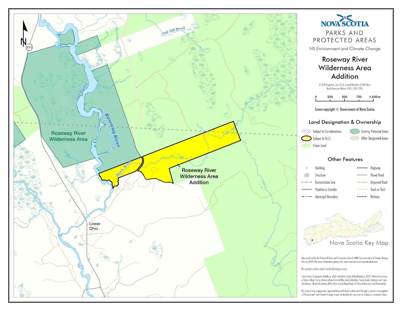Graphic showing map of addition to Roseway River Wilderness Area