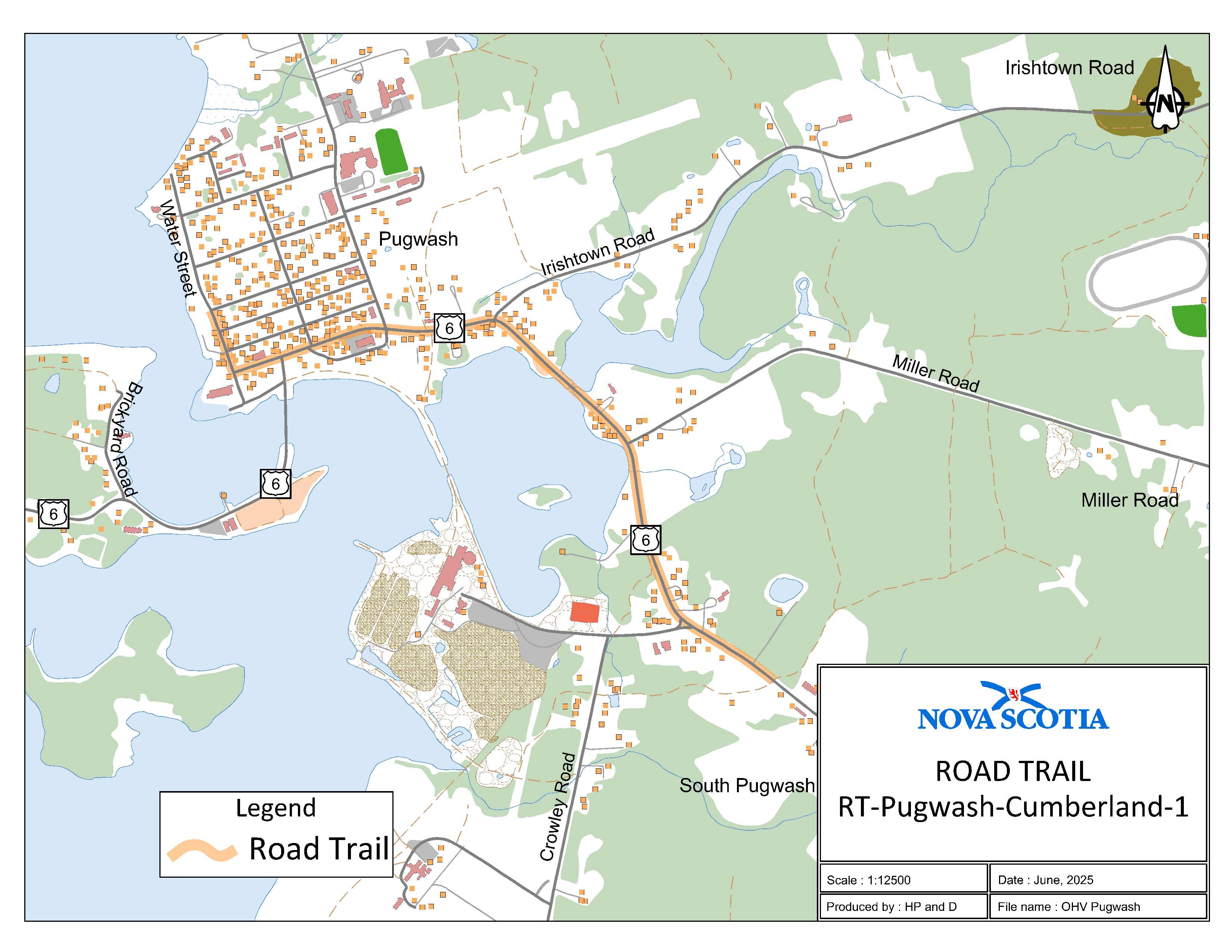 Graphic showing map of Pugwash, Cumberland County Road Trail