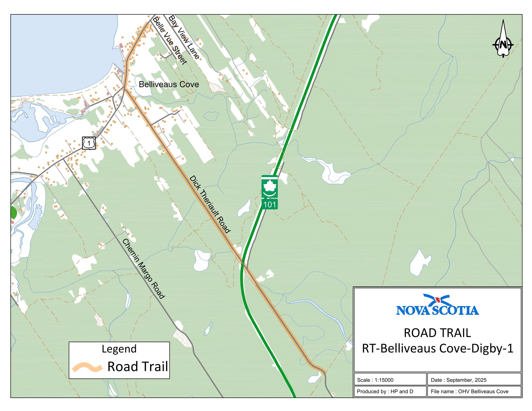 Graphic showing map of Belliveaus Cove, Digby County