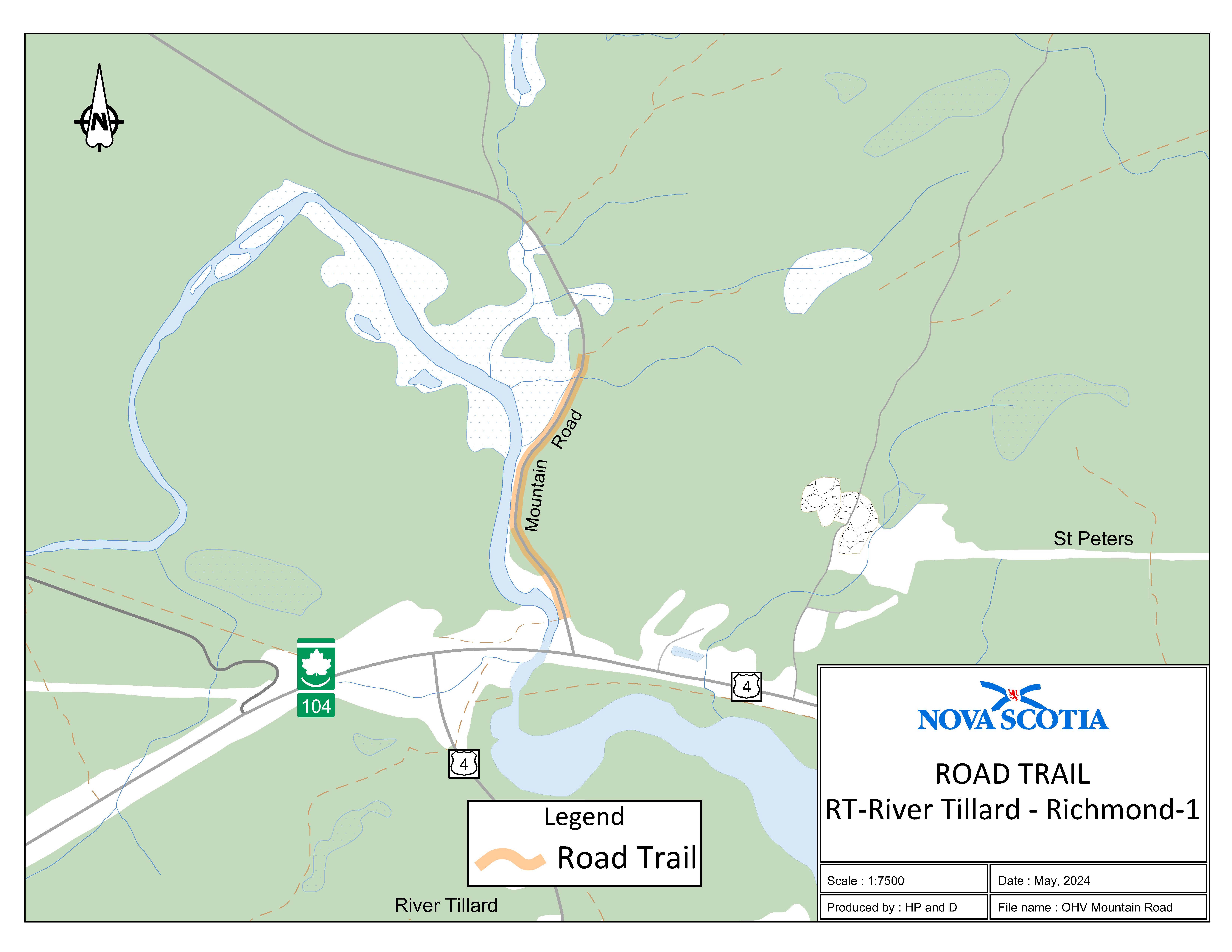Graphic showing map of Mountain Road, St. Peters Road Trail