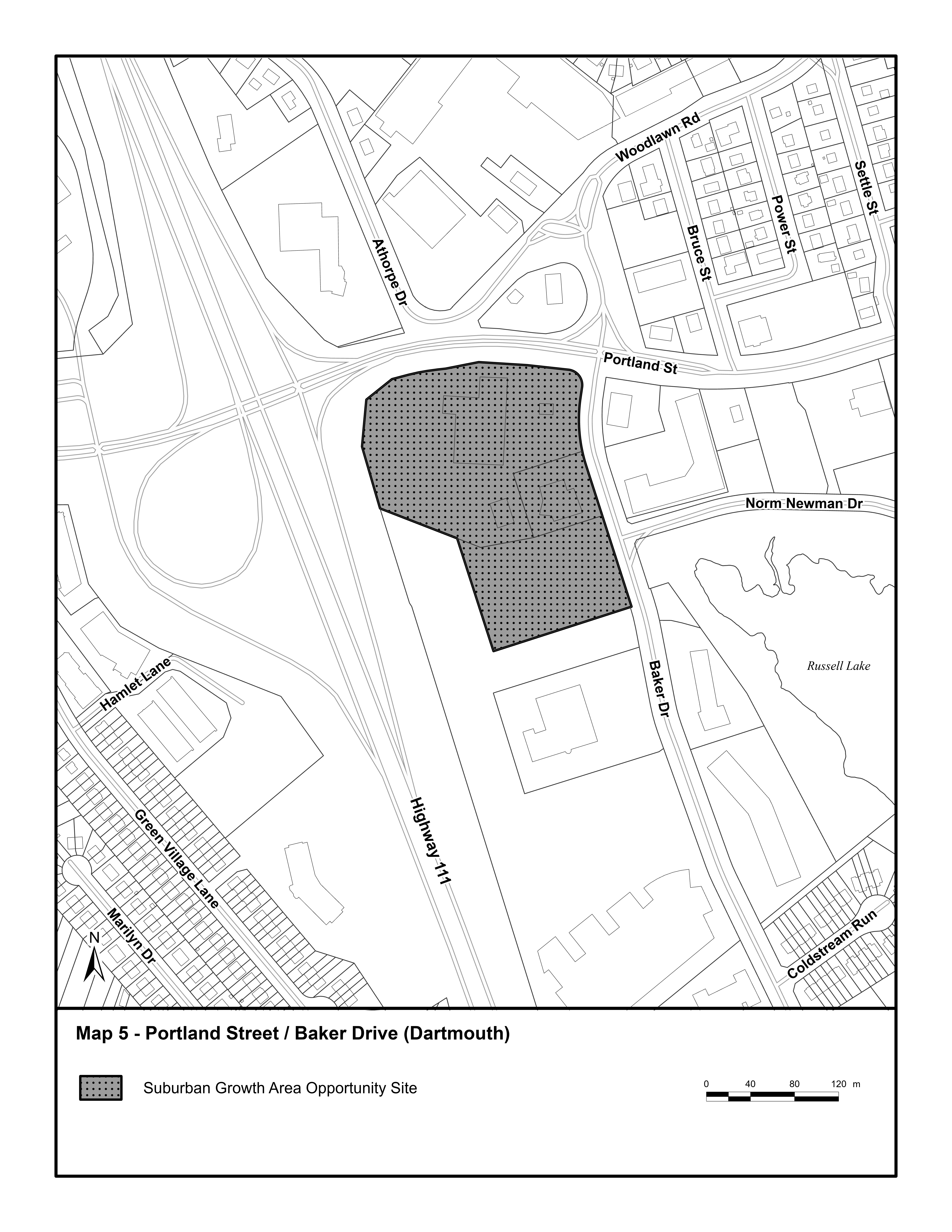 Graphic showing Map 5 - Portland Street / Baker Drive (Dartmouth)