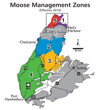 Moose management zones in Cape Breton