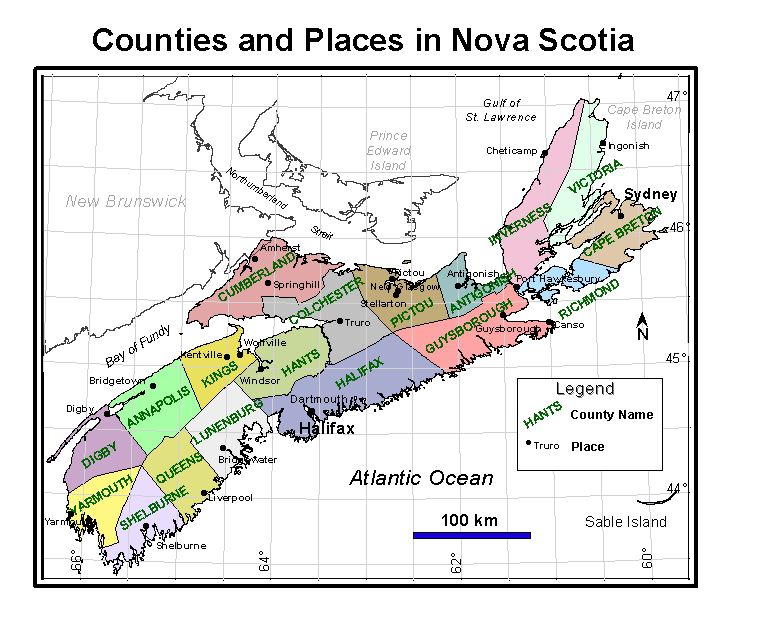 Counties and Places in Nova Scotia