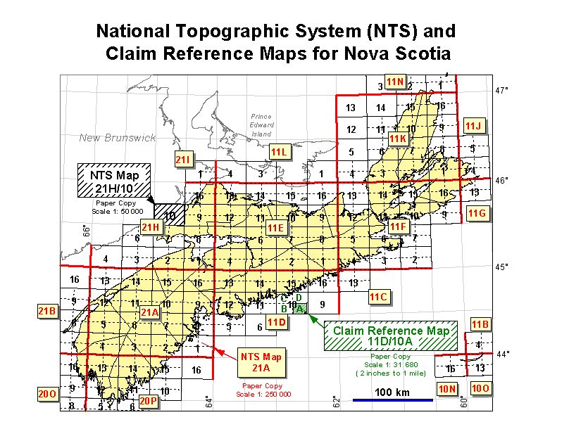 NTS Map Sheet Boundaries for Nova Scotia