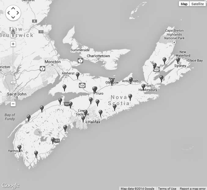Map of Nova Scotia - Click to Activate Google Maps