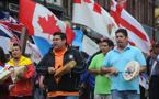 Mi’kmaq drummers perform during a Treaty Day march in Halifax.