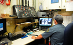 The small control centre with aging security at the Amherst jail.