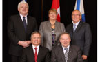 (front) Premier Danny Williams and Premier Darrell Dexter (Back left to right) Nalcor president and CEO Ed Martin, Newfoundland and Labrador Deputy Premier Kathy Dunderdale and Emera president and CEO, Chris Huskilson.