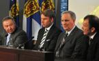 Premier Darrell Dexter, is joined by Atlantis Resources Corporation CEO Tim Cornelius, Lockheed Martin Canada president Tom Digan and Tim Brownlow of Irving Shipbuilding at news conference.