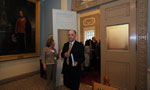 Finance Minister Graham Steele walks out of a media briefing in the Red Chamber of Province House.