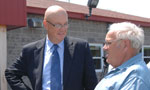 New Bridgetown Mayor Bob Fowler talks to a town resident.