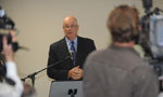 New Bridgetown Mayor Bob Fowler talks about the task ahead in front of media.