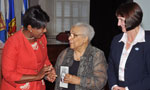 FROM LEFT: Lt.-Gov. Mayann Francis, Viola Desmond's sister Wanda Robson and Education Minister Ramona Jennex after Ms. Robson was presented with a copy of the DVD.