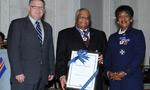 Order of Nova Scotia recipient Wayne Adams (centre) with Premier Darrell Dexter and Lt.-Gov. Mayann Francis.
