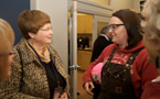 Labour and Advanced Education Minister Marilyn More speaks with Cassie Myra, apprentice electrician with Irving Shipbuilding.