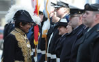 Lt.-Gov. Mayann Francis smiles as she chats with a member of the Honour Guard on her way into the House.