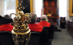 The mace sits at the entrance to the House of Assembly floor during the Speech from the Throne.