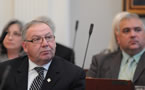 Premier Darrell Dexter listens to Lt.-Gov. Mayann Francis read the Speech from the Throne.